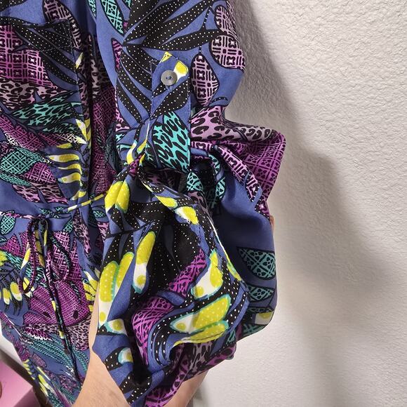 ZOA New York Leaf Shirt Dress Size XS Floral Purple Tropical Beachy Vacation - Picture 8 of 12
